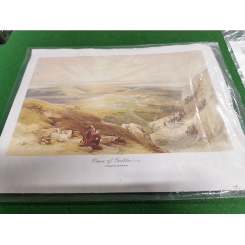 132 - Four lithographs by David Roberts, famous ship pictures and a quantity of frames