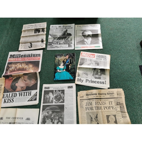 134 - Job lot of vintage newspapers all of noteworthy subjects inc Royal wedding Millennium etc