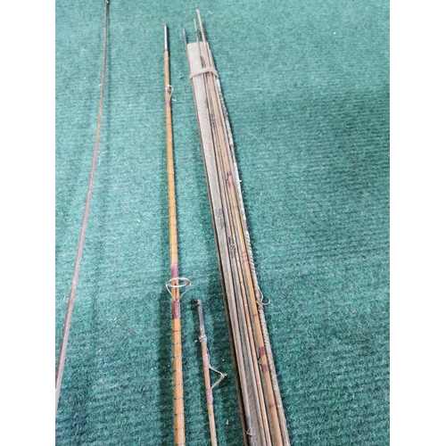 136 - Quantity of vintage split cane fishing rod sections and a Paul fencing sword