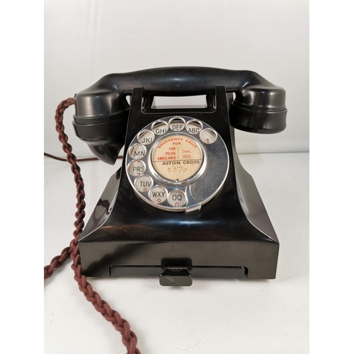 159 - A vintage 1930's black Bakelite GPO 332L telephone with drawer, fully restored and converted for use... 