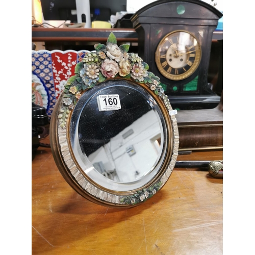 160 - Vintage bevel edged floral table top mirror