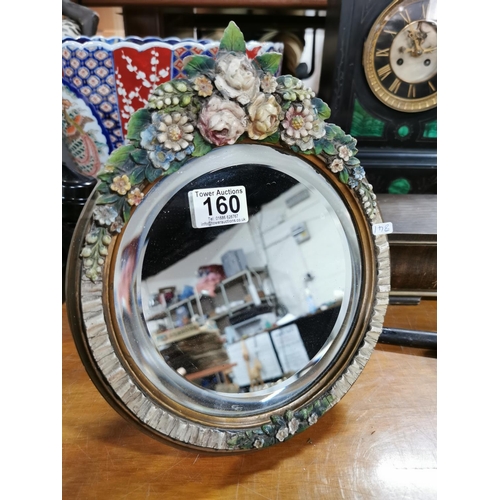 160 - Vintage bevel edged floral table top mirror