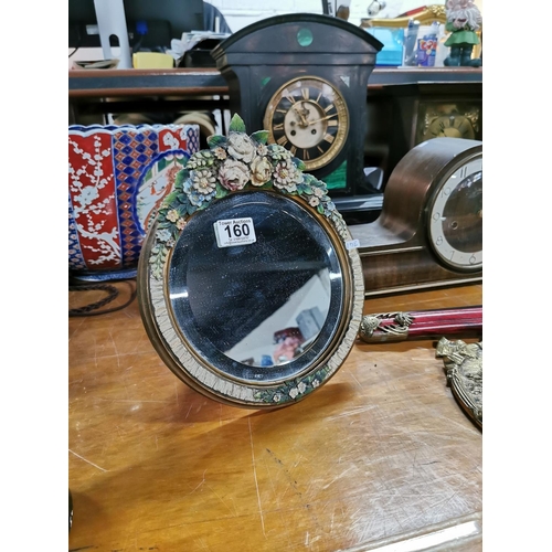 160 - Vintage bevel edged floral table top mirror