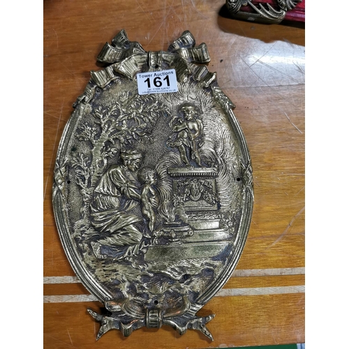 161 - Ornate brass plaque 30cm long 19cm wide