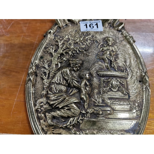 161 - Ornate brass plaque 30cm long 19cm wide