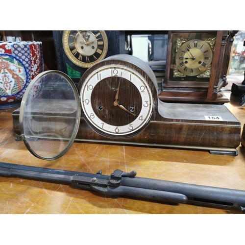 164 - Long Kienzle oak Westminster chimes mantel clock with pendulum working 61cm long, 24cm high, 13cm de... 