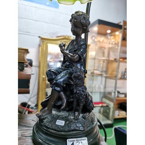 168 - Vintage Crosa bronzed figural table lamp of a boy and his dog