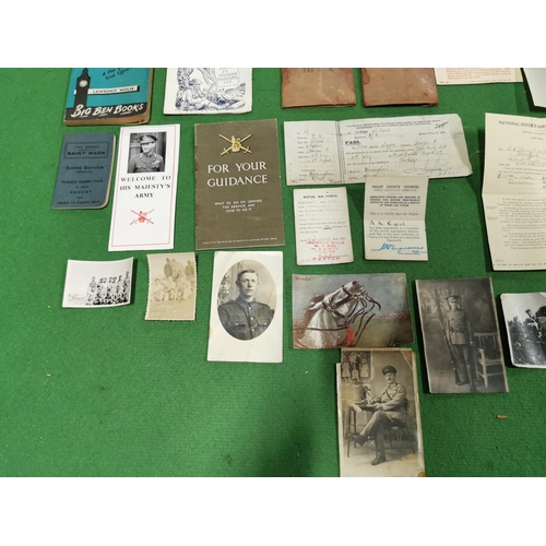 172 - A quantity of ephemera all relating to war time service inc national service papers photographs post... 