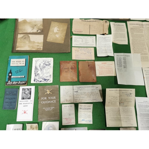 172 - A quantity of ephemera all relating to war time service inc national service papers photographs post... 