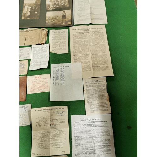 172 - A quantity of ephemera all relating to war time service inc national service papers photographs post... 