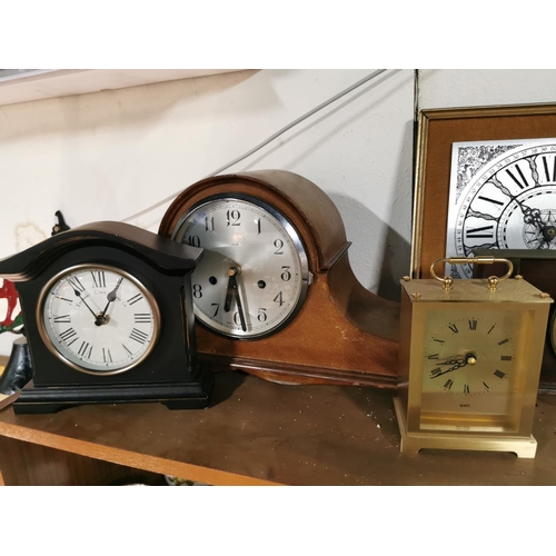 186 - Job lot of clocks 9 in total inc an Enfield oak mantle clock and two Metamec clocks