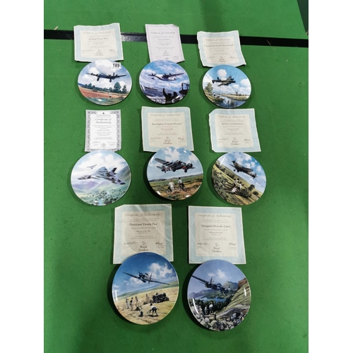 189 - Eight collectable limited edition picture plates of military aircraft by Royal Doulton all with C.O.... 