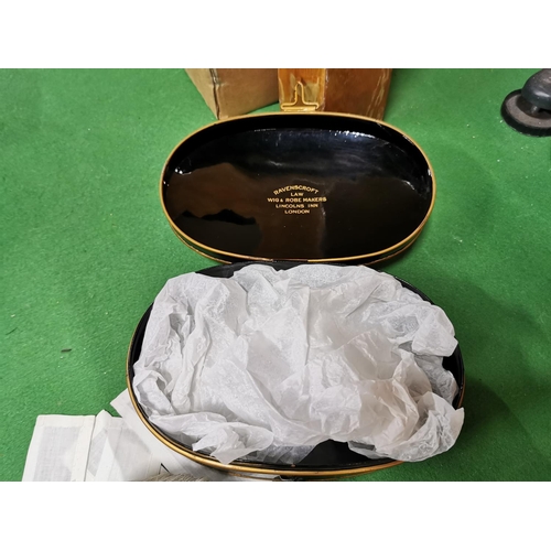 191 - Good vintage set of Barristers robes and wig in its original tin by Ravencroft all complete
