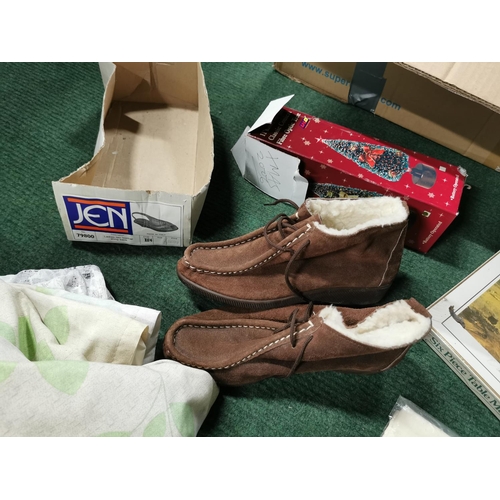 2 - Large box of odds inc an as new pair of Moccasins size 5