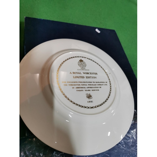 235 - Three boxed collectable plates inc two limited edition employee service plates by Royal Worcester an... 