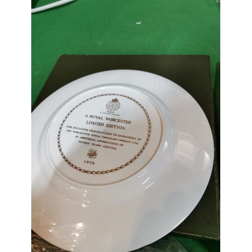 235 - Three boxed collectable plates inc two limited edition employee service plates by Royal Worcester an... 