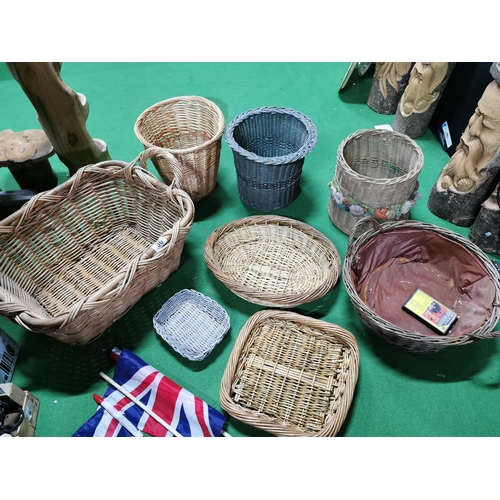 36 - Quantity of 8 various wicker baskets and some union jack flags