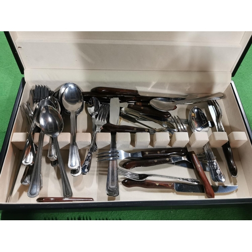 44 - Cutlery box containing three sets of cutlery inc good French laguiole cutlery set