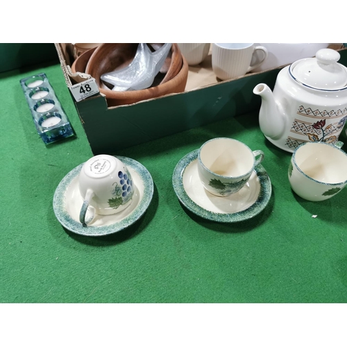 48 - Three boxes full of modern china inc Price Kensington gingham dinner set, Portland rose pottery teas... 