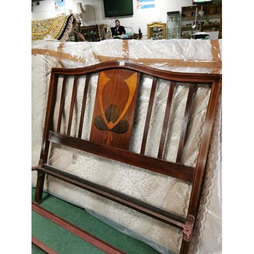 542 - Antique mahogany double inlaid bed frame complete with a double mattress