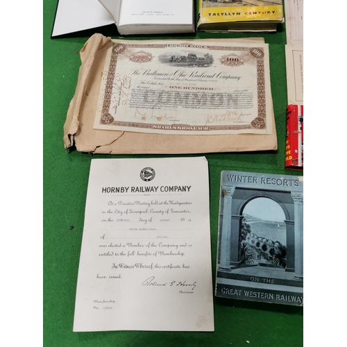 66 - Ephemera relating to trains inc two GWR winter resort books, share certificate for a railroad compan... 