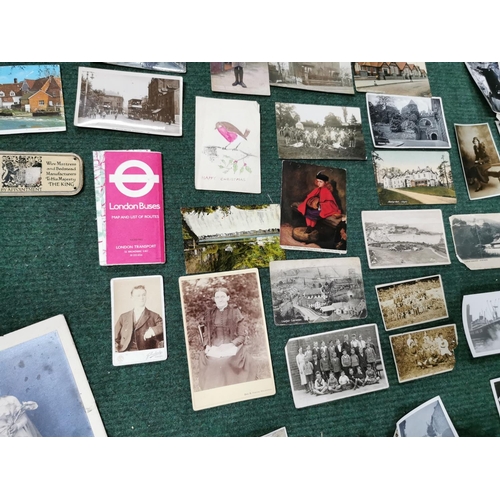 8 - Blue crate full of various vintage photographs and greetings cards inc early postcards of Llanfair C... 