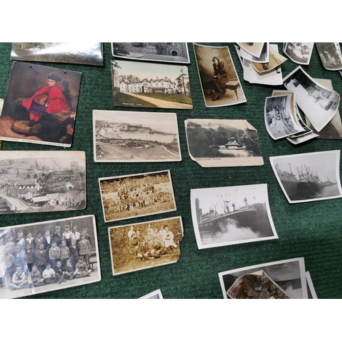 8 - Blue crate full of various vintage photographs and greetings cards inc early postcards of Llanfair C... 