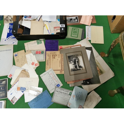 83 - Box full of various ephemera inc stamped envelopes photographs programmes etc