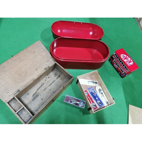 84 - Red bread bin, vintage oak box etc