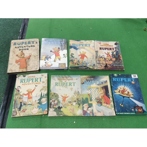 98 - Eight rare early Rupert Bear annual books from Daily Express dated 1940, 1942, 1943, 1944, 1947, 196... 