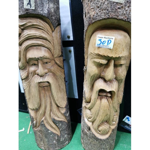 30d - Two carved log faces