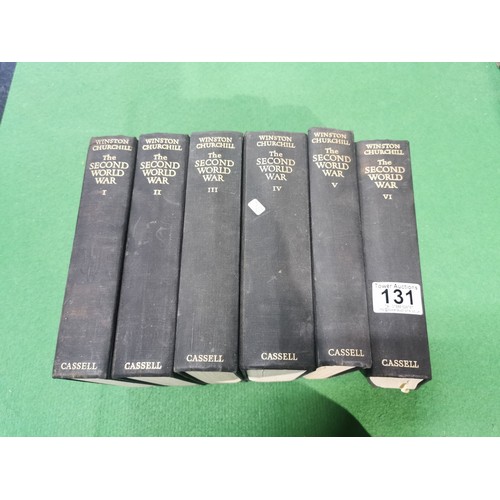 131 - Complete set of 6 first edition volumes Winston Churchill second world war with an oak book trough