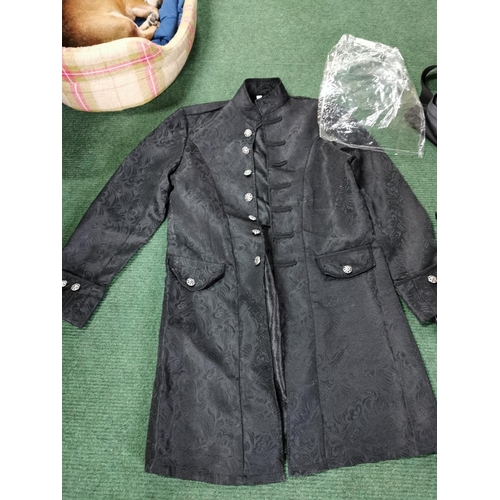 10 - Two new and unused items of clothing inc a XXl waistcoat and an XL steampunk jacket along with a bag