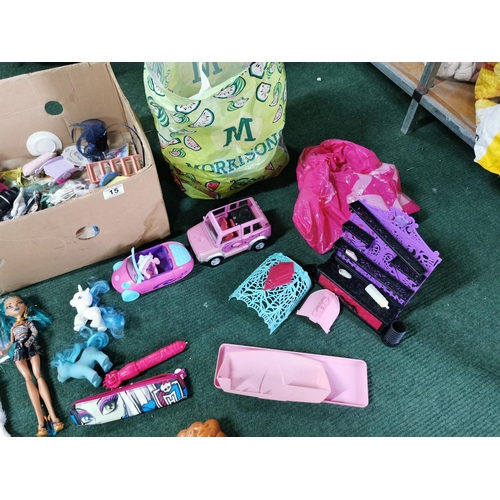 15 - Box full of toys mostly Monster High dolls and accessories