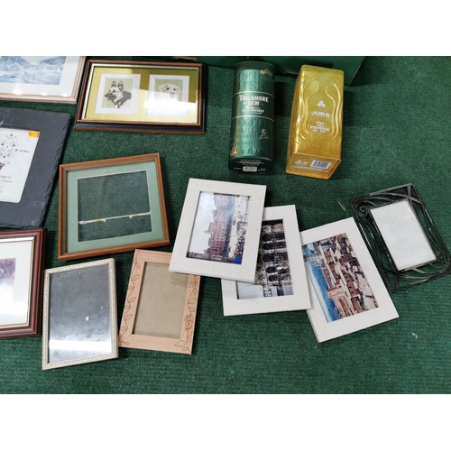 27 - Box full of empty whiskey tins and a box full of empty picture frames inc two slate picture frames