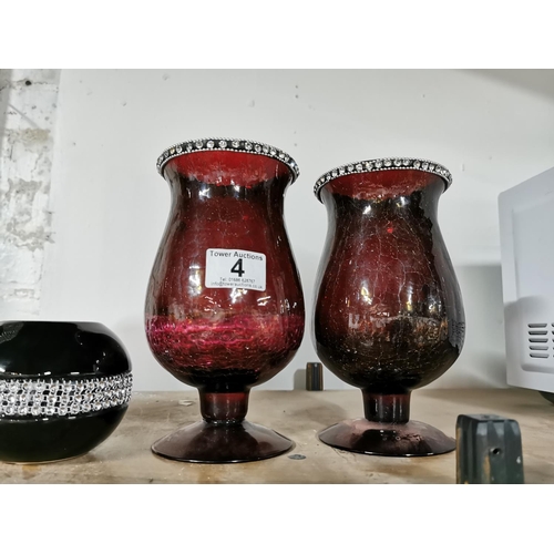 4 - Two red glass vases and two others