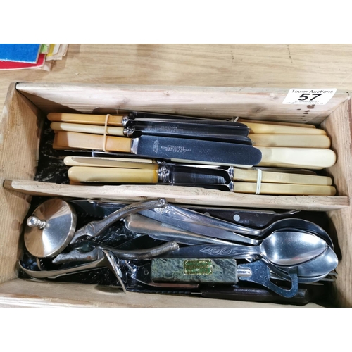 57 - Wooden trug full of cutlery with a list provided