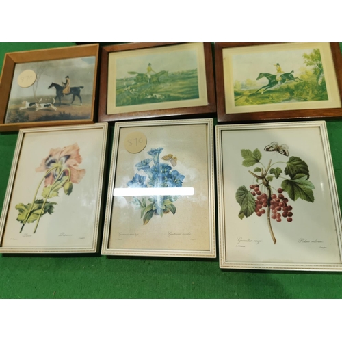 72 - Quantity of framed pictures inc three hunting scene ones