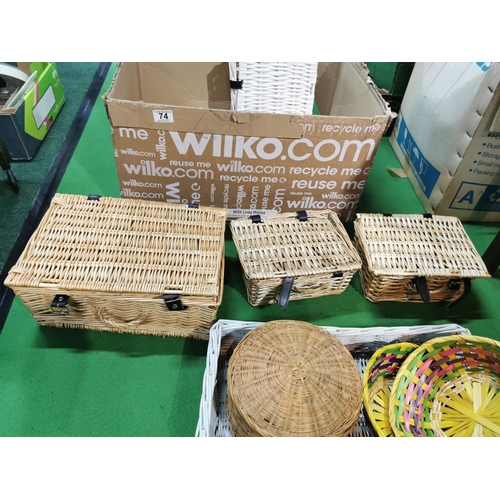 74 - Box full of various wicker baskets