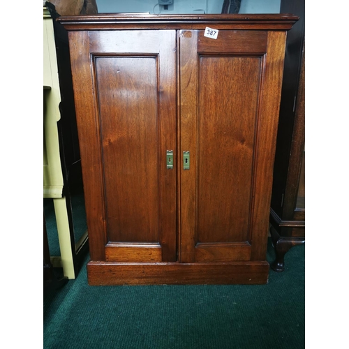 365 - Solid mahogany George iii period two door cupboard/cabinet with adjustable shelves Brass side carry ... 