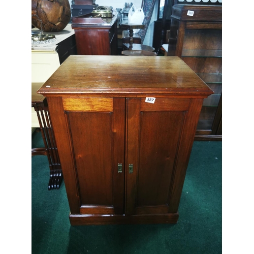 365 - Solid mahogany George iii period two door cupboard/cabinet with adjustable shelves Brass side carry ... 