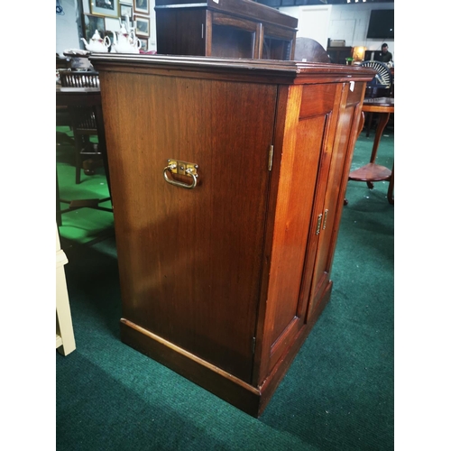 365 - Solid mahogany George iii period two door cupboard/cabinet with adjustable shelves Brass side carry ... 