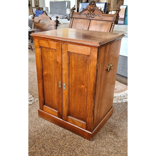 365 - Solid mahogany George iii period two door cupboard/cabinet with adjustable shelves Brass side carry ... 