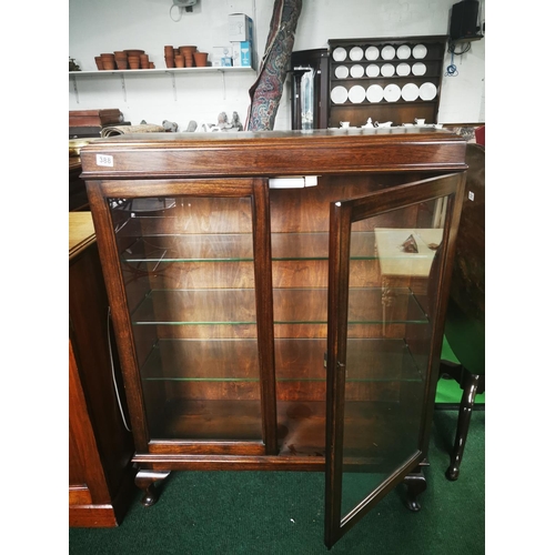 366 - Solid mahogany glazed two door three glass shelves cabinet lockable with key illuminated 120cm high,... 