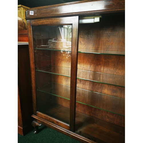 366 - Solid mahogany glazed two door three glass shelves cabinet lockable with key illuminated 120cm high,... 