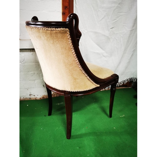 368 - Very nice Cotswold furniture company carved solid mahogany swan neck upholstered chair in excellent ... 