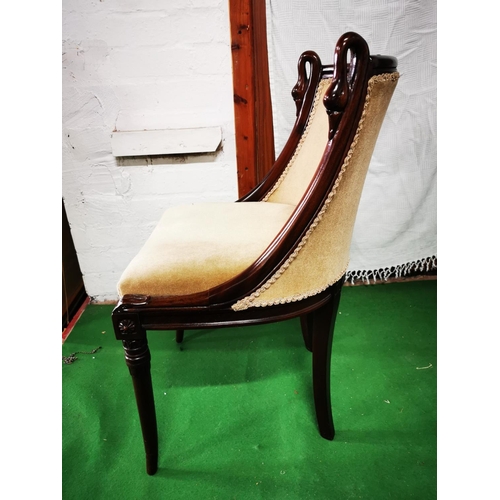 368 - Very nice Cotswold furniture company carved solid mahogany swan neck upholstered chair in excellent ... 