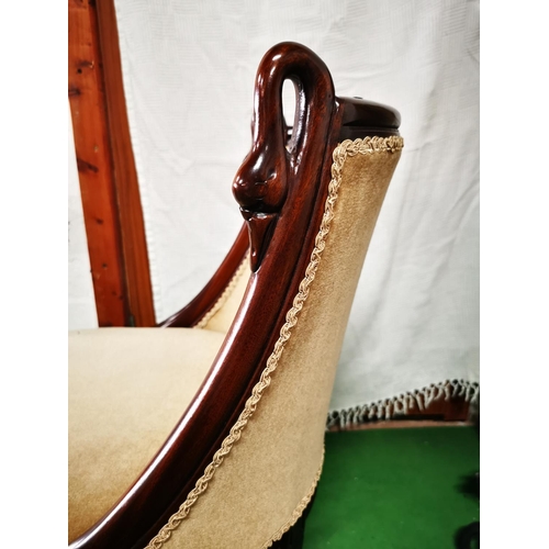 368 - Very nice Cotswold furniture company carved solid mahogany swan neck upholstered chair in excellent ... 