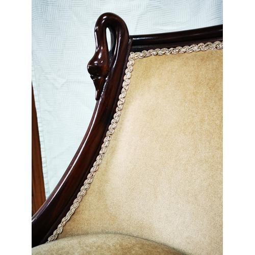 368 - Very nice Cotswold furniture company carved solid mahogany swan neck upholstered chair in excellent ... 