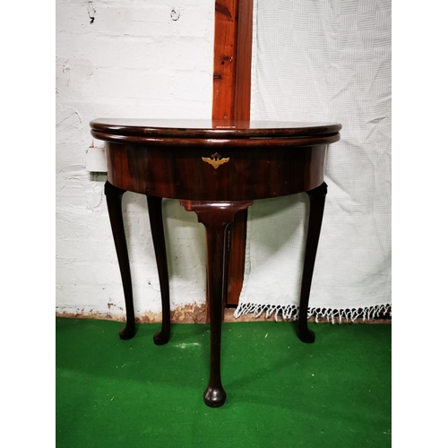 374 - George III period folding half moon tea table solid mahogany with fold out forth leg Queen Anne legs... 